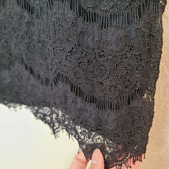 Monteau Womens Blouse Top Medium Black Floral Lace Crochet Short Sleeve Casual - Picture 10 of 12